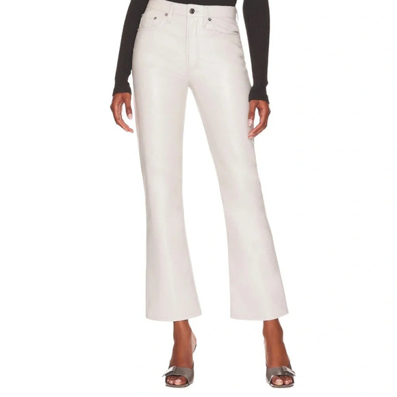 AGOLDE Pants Recycled Leather Boot Cut Pant in Wisp Gray / White Size 27 NWT - Picture 1 of 11